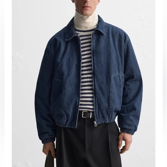 Zara Men Quilted Denim Jacket Blue NWT